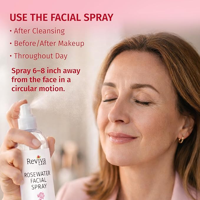 Reviva Labs Rosewater Facial Spray with Soothing Aloe, Herbs & Hyaluronic Acid - Hydrating Rose Water Spray for Face Agua de Rosas para La Cara - Face Mist Toner for All Skin Types, 8 Fl Oz (3 Pack)