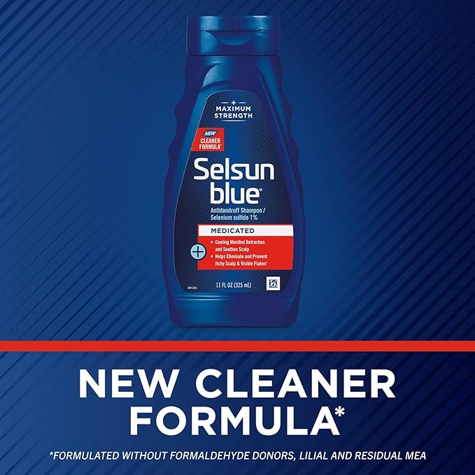 Selsun Blue Medicated Antidandruff Shampoo, Maximum Strength Scalp Treatment With Selenium Sulfide, 11 fl. oz.