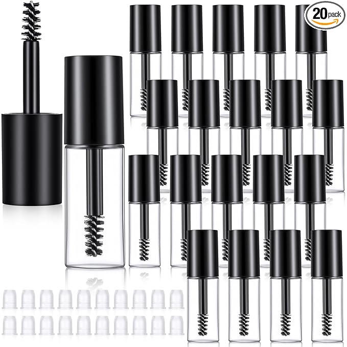 Nogeqi 20PCS Empty Mascara Tube 3ml Mini Empty Mascara Tube and Wand Glass for Castor Oil Small Sample Size Eyelash Growth Packing Tubes Container with Eyelash Wand Home and Travel