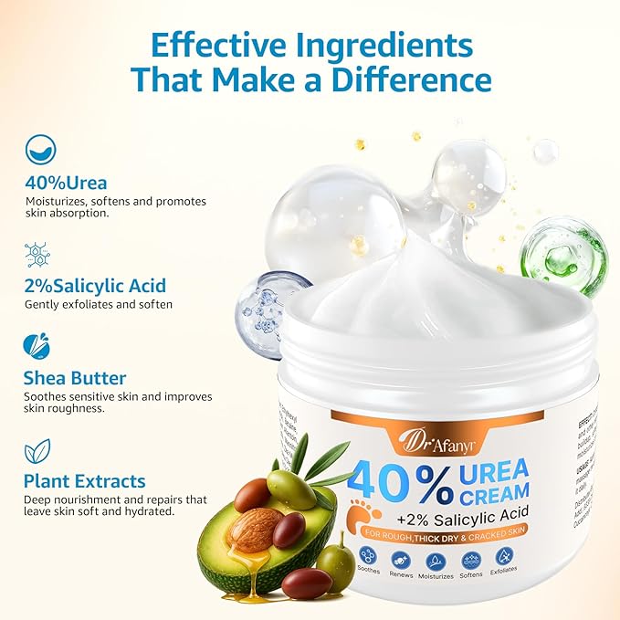 40% Urea Cream for Feet – Foot Cream with 2% Salicylic Acid for Dry Cracked Heels and Feet, Urea 40% Foot Lotion, Formulated with Shea Butter, Tea Tree Oil for Deep Moisturizing(5.29oz)