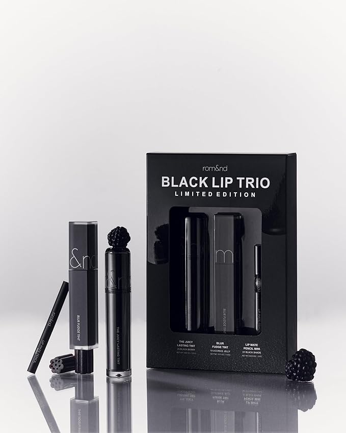 Rom&nd Black Lip Trio Limited Edition K-Beauty Set | Authentic Glossy, Matte & Liner | Hydrating, Buildable, Versatile Makeup Kit