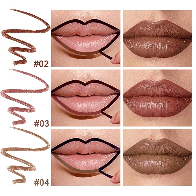 3 Colors Peel Off Lip Liner Stain with Tweezer Kit, Long Lasting Waterproof Lip Tint Stains Makeup Set with Matte Finish for Women, Natural Look, Easy to Use, for All Skin Types (#2,3,4)