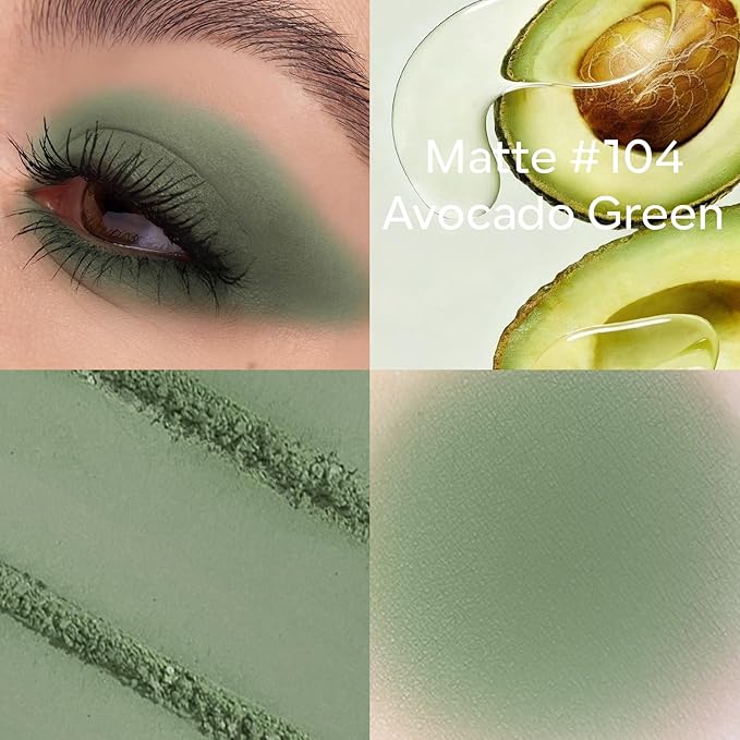 KYDA Forest Green Matte Eyeshadow Single, Dark Green Eyeshadow Compact, Ultra-fine Lightweight, Crease-proof High Pigmented Formula, Matte Mini Eyes Makeup, #104 Avocado Green