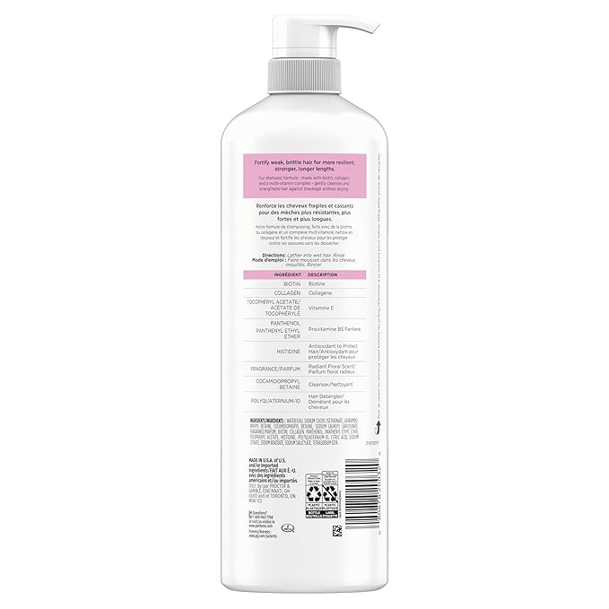 Pantene Infinite Lengths Shampoo, Sulfate Free with Biotin + Collagen, Strengthens Brittle Hair, Up to 90% Less Breakage, Safe for Color Treated Hair, Pro-V Miracles, Floral Scent, 30 Fl Oz