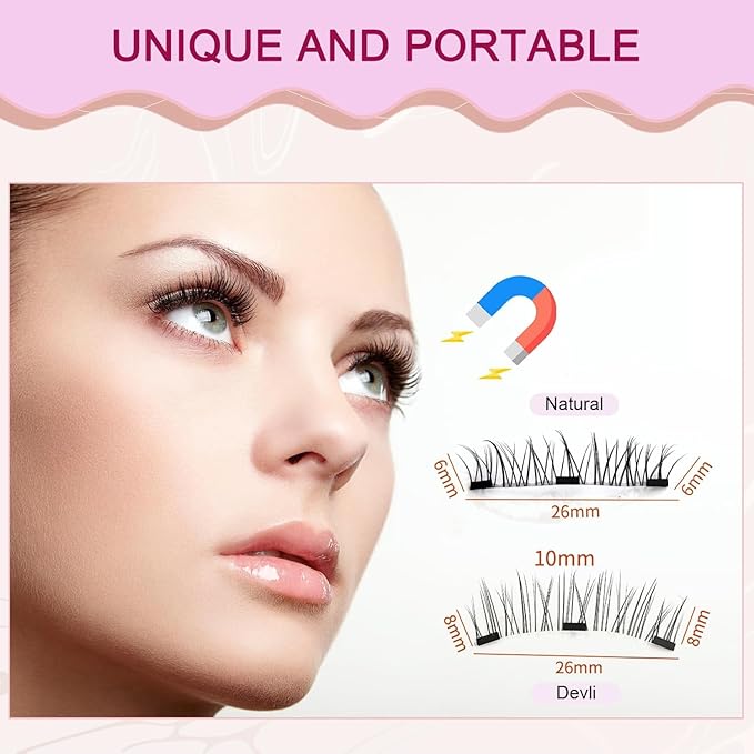Meylora Magnetic Eyelashes with Applicator Natural Look, Reusable Eyelashes Magnetic Lashes, No Glue Needed Wispy False Lashes Kit Easy to Wear and Remove (Natural+Devil)
