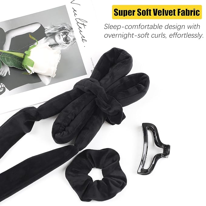 Heatless Curls Overnight Headband for Long Hair, No Heat Hair Curlers to Sleep-In, Curling Set with Scrunchies & Clip, Soft Beach Waves for Women