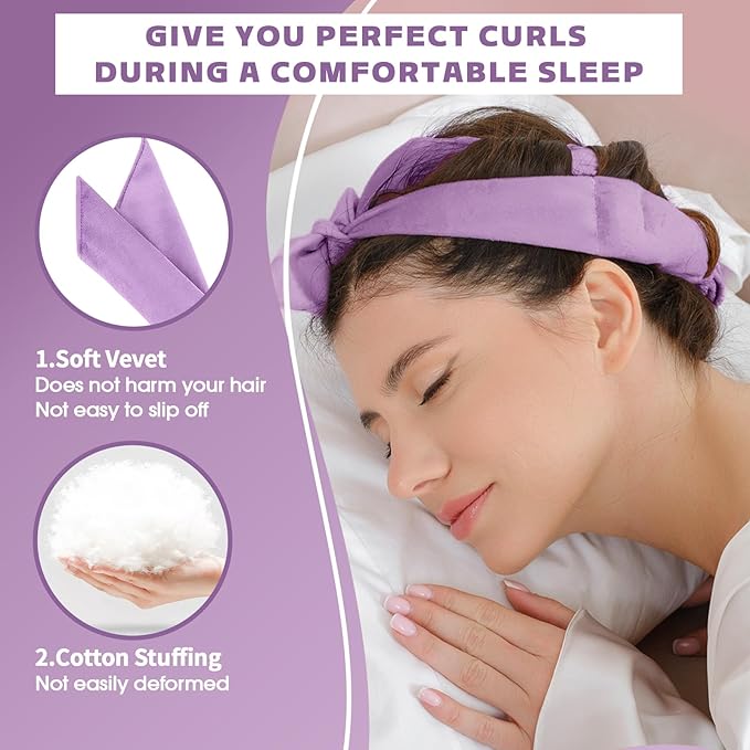 Heatless Curls Overnight Hair Curlers to Sleep In Overnight Curls for Women Heatless Hair Curler for Long Hair Overnight Headband （Purple）