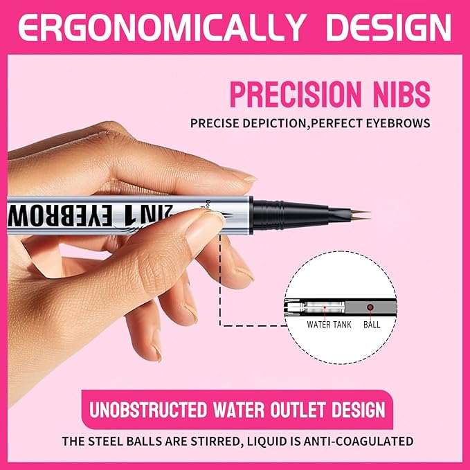 Eyebrow Pen, Waterproof 2-in-1 Dual-Ended Microblading Eyebrow Pencil Upgraded Eye Brow Pen with 2 Fork Tip for Natural-Looking Hair-Like Defined Brows, Last All-Day (Dark Brown)