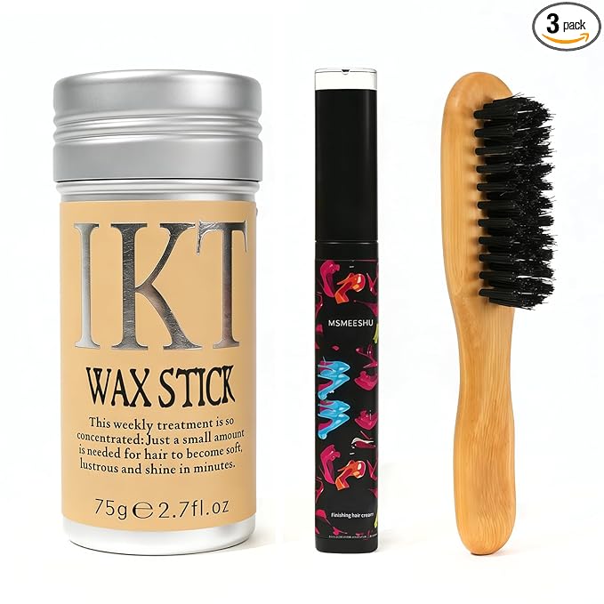 sam sugar Hair Wax Stick for Flyaways, Hair Finishing Stick with Boar Bristle Brush, Slick Back Hair Brush, Control Frizz & Smooth Baby Hairs for Slick Back Styles