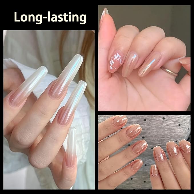 Allstarry Glaze White Chrome Nail Powder Metallic Sheer Donut Effect Aurora Magic Nail Glitter Powder Transparent Glossy Powders Ice Aurora Dust for Nail Art Decoration Resin Craft