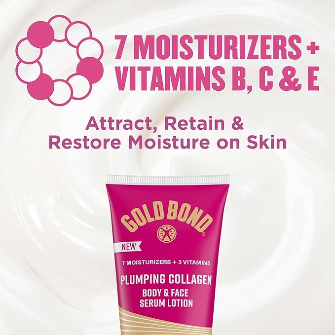 Gold Bond Plumping Collagen Body and Face Serum Lotion, Lightweight Hydrating Moisturizer with Collagen Peptide Complex, Jojoba and Grapeseed Oils to Visibly Plump Skin, Cherry Blossom Scent, 4.3 oz