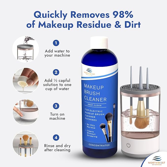 NORTHWEST ENTERPRISES Makeup Brush Cleaner Solution for Electric Makeup Brush Cleaner Machines - Professional Grade (8 ounces)