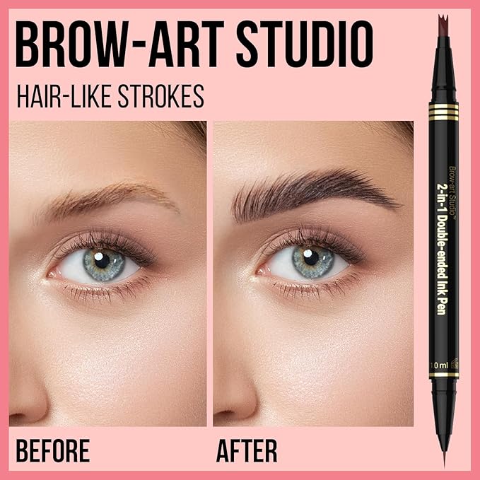 Eye Brow Pencils for Women - Eyebrow Pencil 2-in-1 Dual-Ended Microblading Eyebrow Pen with 3-Fork-Tip and Ultra Precise Brush-Tip Create Natural Hair-Like Brows, Last All-Day, Light Brown