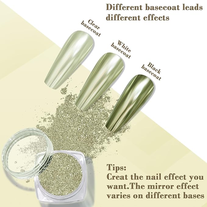 Chrome Nail Powder, Metallic Mirror Effect Holographic Shimmer Glitter Dust Manicure Decoration Nail Art Pigment for DIY Gel Polish Nail Art, Resin Craft, Salon, Gifts - Champagne Gold