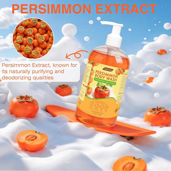 Persimmon Body Wash for Odor Control, Natural Deodorizing Persimmon Soap for Old People Smell, Deep Cleansing Odor Eliminator with Tea Tree, Family Safe Body Wash 16.7 Fl Oz