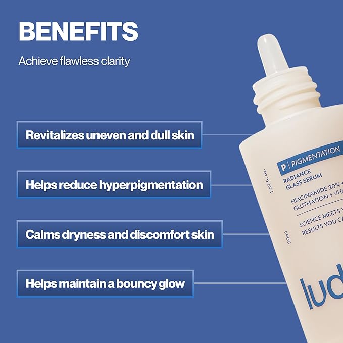 Radiance Glass Serum - 20% Niacinamide & Glutathione, Vitamin C Serum for Face, Dark Spot Corrector, Even Skin Tone & Glass Skin Korean Skin Care for Dark Spots (1.69 fl oz)