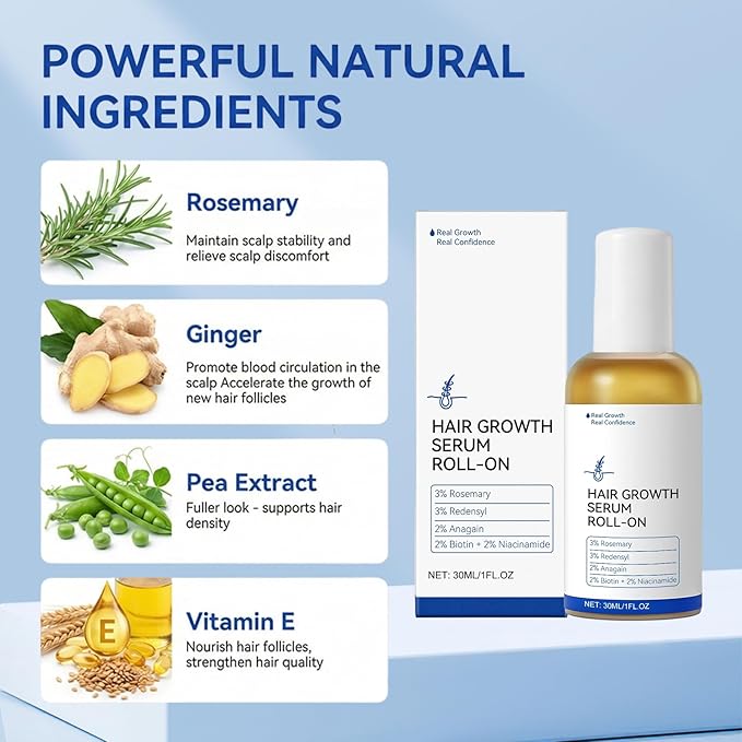 Wild Nourish Hair Oil Serum Roll, Rosemary Hair Growth Serum for Thicker Fuller Hair Appearance, No-Rinse Fast-Absorbing Scalp Treatment with Ginger & Niacinamide (1 Fl Oz (Pack of 1))