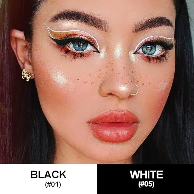 2PCS Waterproof Liquid Eyeliner, White and Black Eyeliner Set, Quick Drying Long-lasting Eye Liner for Makeup, Cruelty-Free Eyeliner Liquid Set Smudge Proof Easy To Use