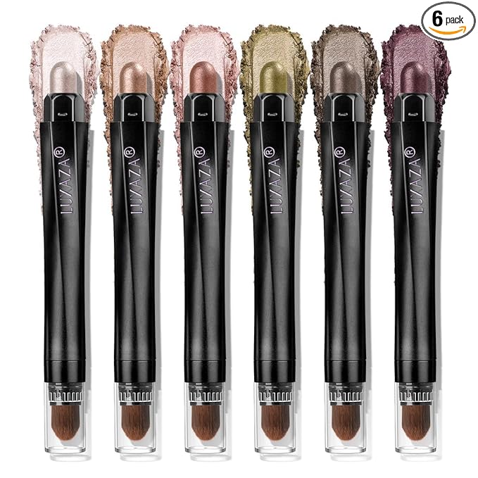 LUXAZA PRO Shimmer Eyeshadow Stick Makeup 6PCS Set, Pink Metallic Matte Cream Eye Shadow Eyeliner Brightener Pencil Crayon - DESERT WILD