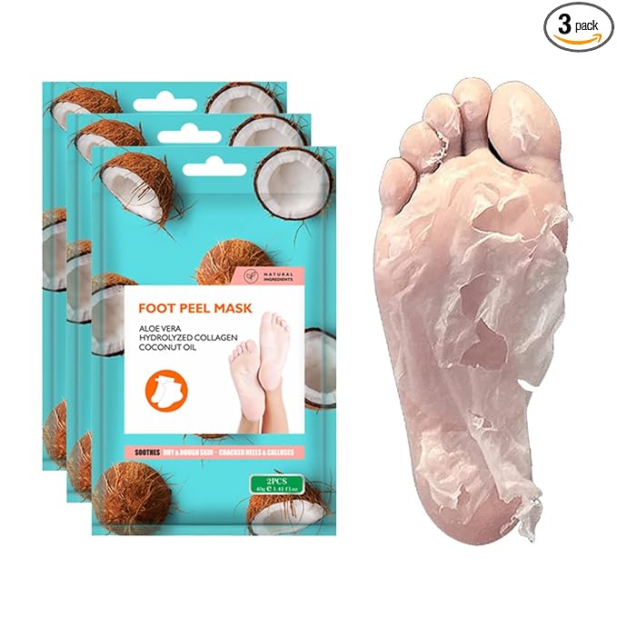 Happy Feet Coconut Exfoliating Foot Peel Mask – 3 Pack | Foot Peeling Mask for Dead Skin Removal, Smoother & Softer-Looking Feet, At-Home Foot Care Spa Treatment