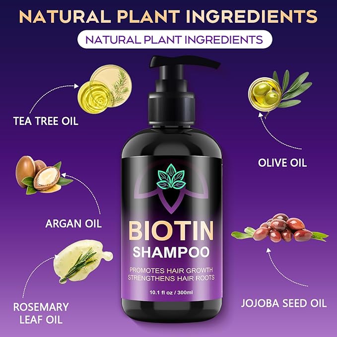 Biotin Hair Growth Shampoo, Hair Loss Shampoo for Thinning Hair for Women & Men, Strengthen Roots, Control Oil & Thicken Thin Hair, Sulfate-Free for All Hair Types, 10.1 Fl Oz-Fresh