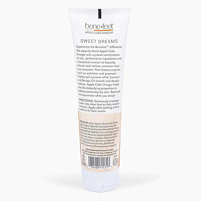 Benefeet Sweet Dreams Overnight Foot Repair - Night Cream for Detox, Moisturize & Soften Dry Cracked Skin, With Apple Cider Vinegar, Turmeric & Borage Oil, 4oz (2 Pack)