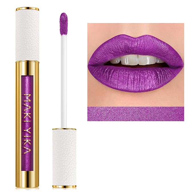 MAKI YIKA Purple Lipstick for Women Metallic Lipsticks for Mother Glitter Long Lasting Lipstick No Smudge No Transfer Liquid Lip Gloss (BR18 Amethyst)