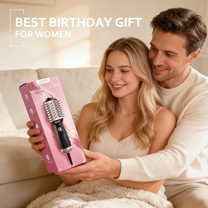 Aleath Hair Blow Dryer Brush for Travel: 2026 Gifts for Women - Small Hot Air Brush with Auto Dual Voltage - Fast Blowout Brush European International Travel Essentials