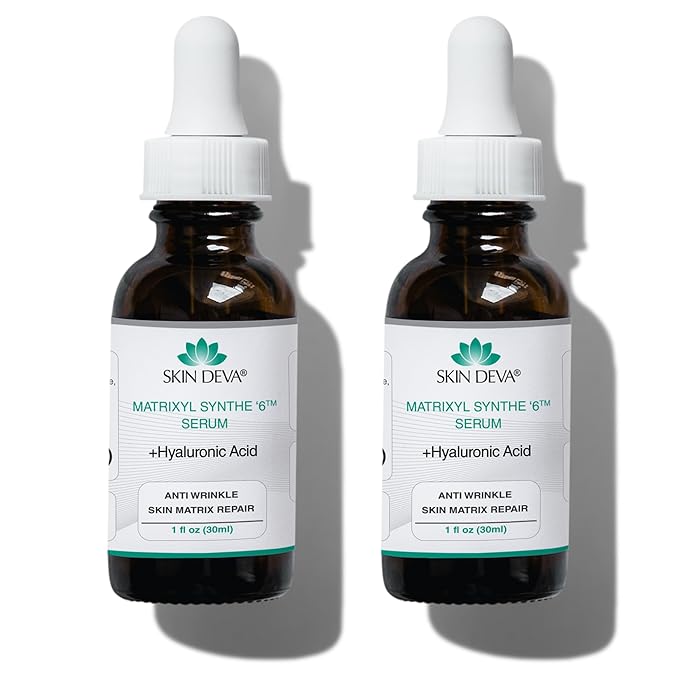 Skin Deva Matrixyl Synthe 6 + Hyaluronic Acid Serum, Peptide Facial Serum for Smooth, Firm-Looking Skin, Helps Improve Appearance of Pores & Texture, Lightweight Hydrating Formula - Pack 2