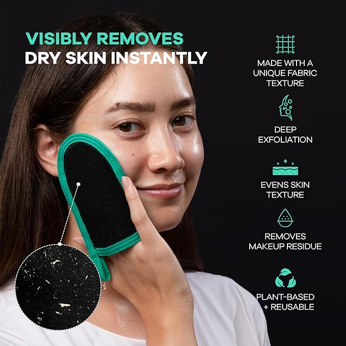 Dermasuri Deep Exfoliating Face Mitt - Scrubber, Dead and Dry Skin Remover for Men and Women - Exfoliator Gloves for Shower and Dry Use - ( 1 Pack)