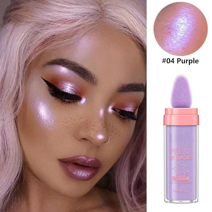 URQT Polvo De Hadas Fairy Highlight Patting Powder Highlighter Body Brightens the Natural Three-dimensional Face Powder Blusher (#04 Fantasy Purple)