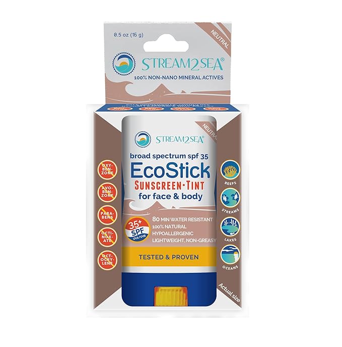 STREAM 2 SEA EcoStick SPF 35 Mineral Sunscreen Stick, Sweat Water Resistant Sunblock, USDA Approved Biodegradable Paraben Free Reef Safe Sunscreen Protection UVA UVB (EcoStick Tint) - 0.5 oz