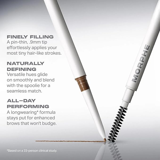 Morphe Nano Brow Pencil - Ultrafine Eyebrow Pencil for Hairlike Strokes - Precision Eye Makeup with Spoolie Brush for Natural Definition and Long-Lasting Wear - Cold Brew (0.001 oz)
