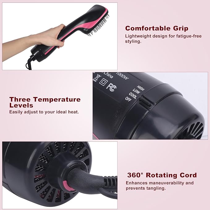 Sonew 2 In 1 Hair Dryer Brush & Straightener Blow Dryer Brush with Negative Ions Detangles & Smooths Hair Reduces Frizz & Static Styler