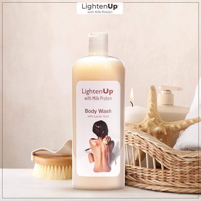 OMIC Lighten-Up LightenUp Lactic Acid Body Wash - 33.8 Fl oz / 1000 ml - Exfoliating Shower Gel, with Shea Butter, Coconut Oil, For All Skin Types