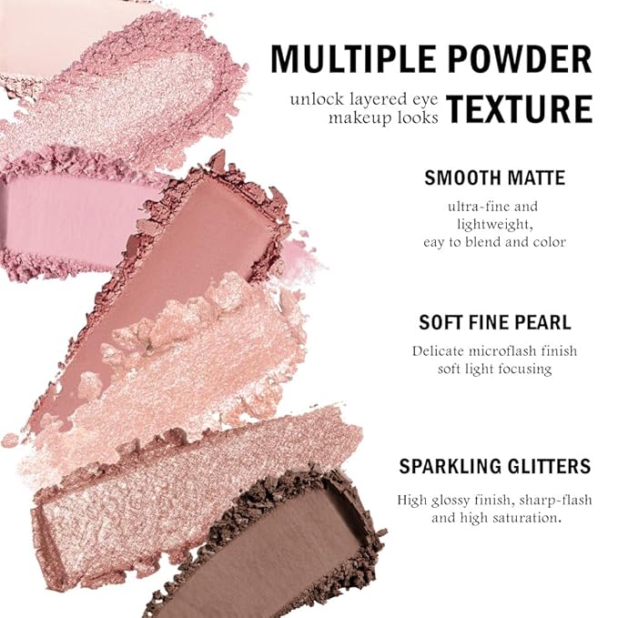 AMY'S DIARY Pink, Nude, and Shimmer Eyeshadow Palette Eye shadow Makeup,Rose Gold Eyeshadow Shimmer Glitter Eyeshadow Waterproof Pallete, Eye Make Up (12-02)