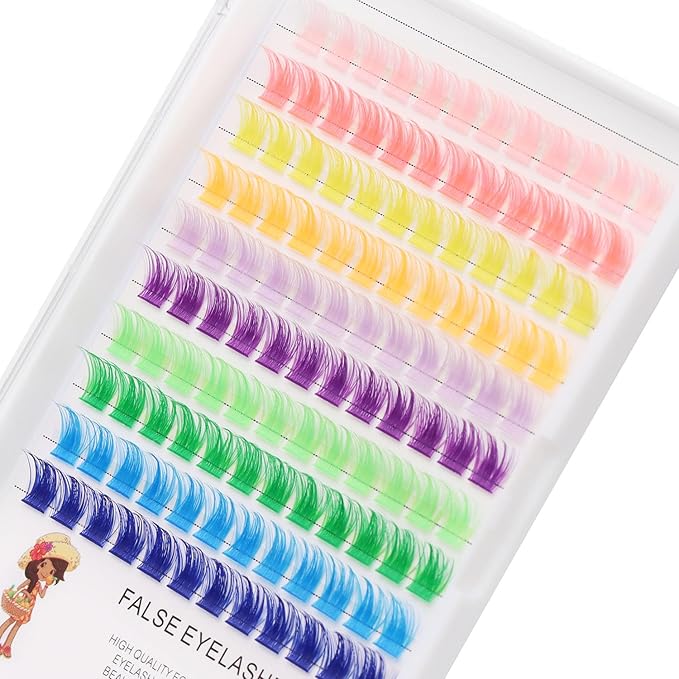→VAYATOR Wide Stem With Various Colored False Eyelashes D Curl Eyelash String 10-20mm Choose Professional Makeup Personal Eyelash String Grafted Eyelash Extension Cluster（10 colors-16mm ）