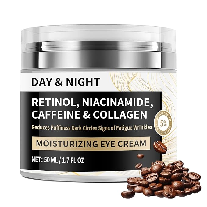 Day & Night Eye Cream with Caffeine, Niacinamide, Retinol & Hyaluronic Acid - Eye Cream for Anti-Aging, Dark Circles, Puffiness & Hydrated, Reducing Fine Lines & Wrinkles, Youthful Eyes, 1.76oz