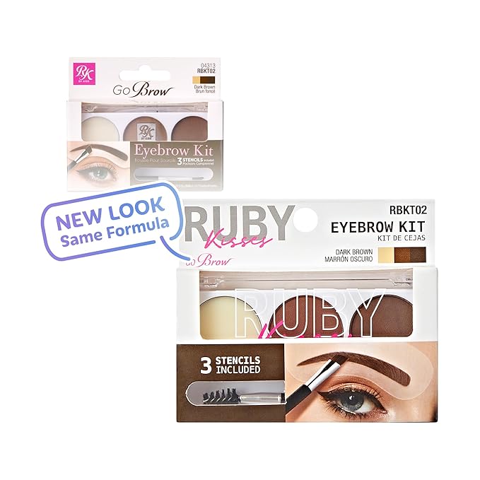 Ruby Kisses Go Brow Eyebrow Kit, Dual Shade Powder & Wax, Includes 3 Stencils, Perfect for Shaping & Defining, Natural Brow Look, Ideal for Sparse Brows