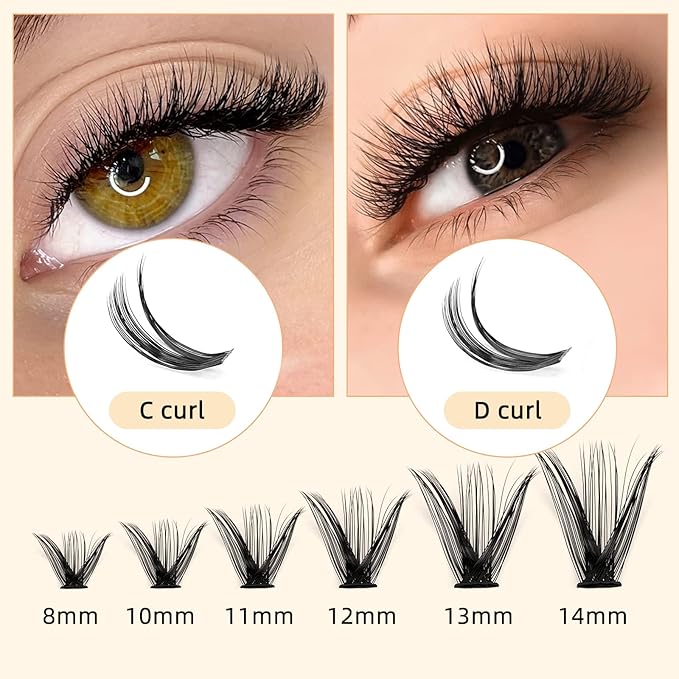 QUEWEL Cluster Lashes 240Pcs Individual Lash 50D 0.07 D Curl Mix8-14mm Lash Extensions Clusters Lashes Soft&Natural False Eyelashes Individual DIY Eyelash Extension at Home(50D 0.07D mix-8-14)