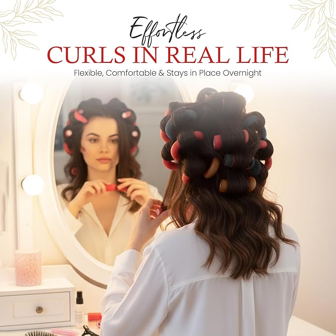 My Beauty Spot Flexi Rods Foam Hair Rollers 3/4" 5/8" and 1" Diameter Professional Salon Quality 12 Pcs Rubber Hair Rollers for Long, Medium and Short Hair (Multicolor)