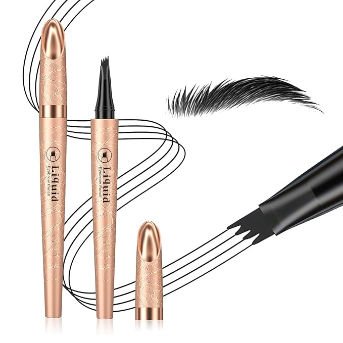 Microblading Eyebrow Pencil - 2026 New 4-Tip Waterproof Brow Pencil with Micro-Fork Tip, Longl Lasting Eyebrow Pen Eyebrow Pencils for Women (Black)