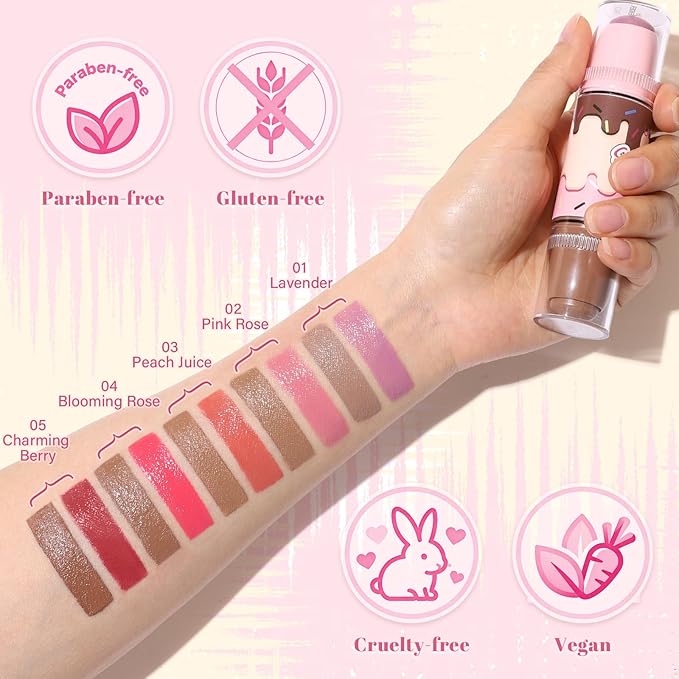 UCANBE Skin Breath Blush & Bronzer Multiuse Stick, 2-in-1 Creamy Face Cheeks Contour Makeup Stick for Natural Radiant Finish Look, Vegan & Cruelty-Free, Travel-Friendly (01 Lavender)