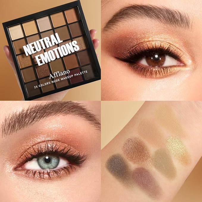 Nude Neutral Eyeshadow Palette Makeup Matte Shimmer Smokey Naked Gold 25 Shades Eye Shadow Palette Warm Brown Looks High-Pigment Natural-Looking Long-Lasting Waterproof Blendable for Hazel Brown Eyes