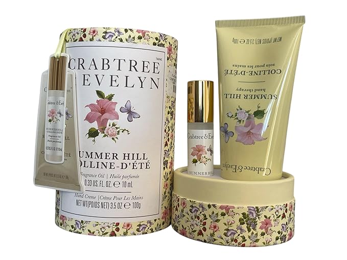 Crabtree & Evelyn Summer Hill Fragrance Oil Rollerball 0.33oz & Hand Creme 3.5oz Set