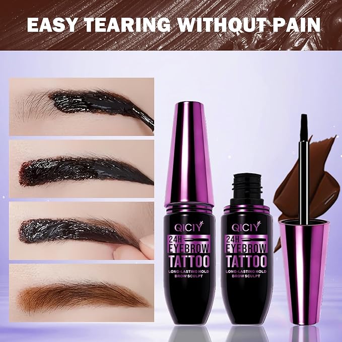 2PCS Peel Off Eyebrow Tint Gel, Semi-Permanent Color Brow Dye, Waterproof Long-Lasting Tattoo Eyebrow Gel for Fuller Defined Brows Makeup, Smudge-Proof, Easy Peel, Lasts Up To 24 Hours (Light Brown)