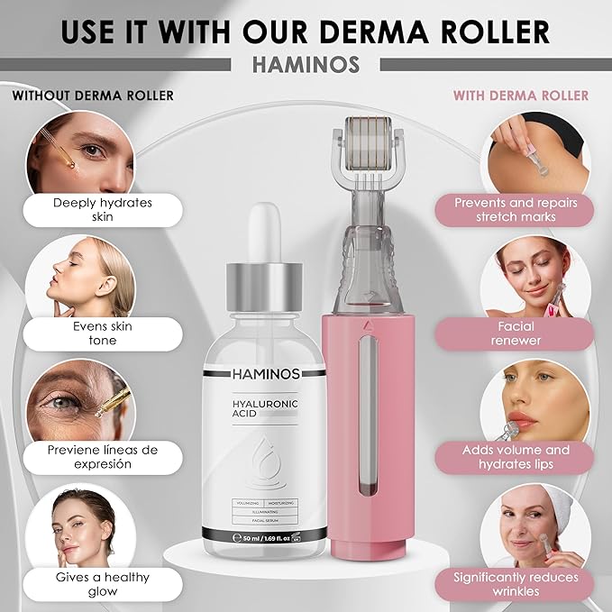 HAMINOS Hyaluronic Acid Serum with Niacinamide, Snail slime, collagen – Lip Plumper, Stretch Marks, Wrinkles, Fine Lines, Hydration - UNIQUE FORMULA (50 ml - 1.69 Fl Oz)