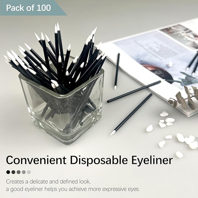 100PCS Black Disposable Eyeliner Brushes, Cosmetic Eye Wands for Eyeliners, Lip Liners, Eye Makeup, Eyelashes, and Detail Painting, Makeup Brush Applicators