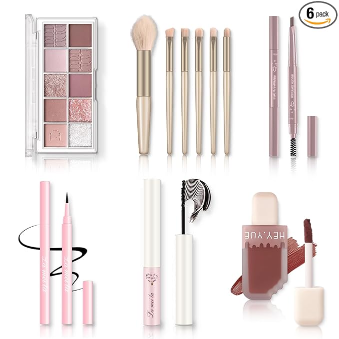 All in One Makeup Kit - Set for Women, Girls & Teens, Include 10 Colors Eyeshadow Palette, Lip Gloss, Eyebrow Eyeliner Pencil, Waterproof Mascara, 6 Pcs Brushes (Pink Kits)