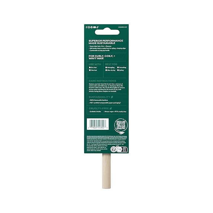 EcoTools Edge Defining Hairbrush, For Precision Styling, Tame Edges, Baby Hair, & Frizz, Dense Synthetic Bristles, Small Brush Head To Style Hairline, Renewable Bamboo, Cruelty-Free, 1 Count